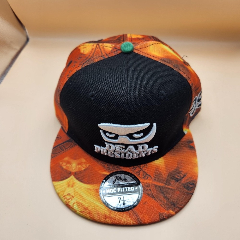 Dead Presidents 1995 Hat Cap Fitted Mens 7 1/8 Orange Print Headgear‎ Classics